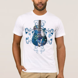camiseta azul de la guitarra eléctrica