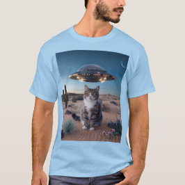Camiseta azul de la luz del gato del desierto del 