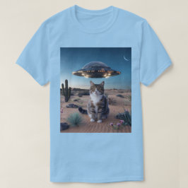Camiseta azul de la luz del gato del desierto del 
