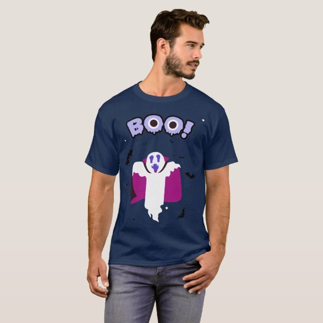Camiseta azul de la marina Drácula Boo (Anverso completo)