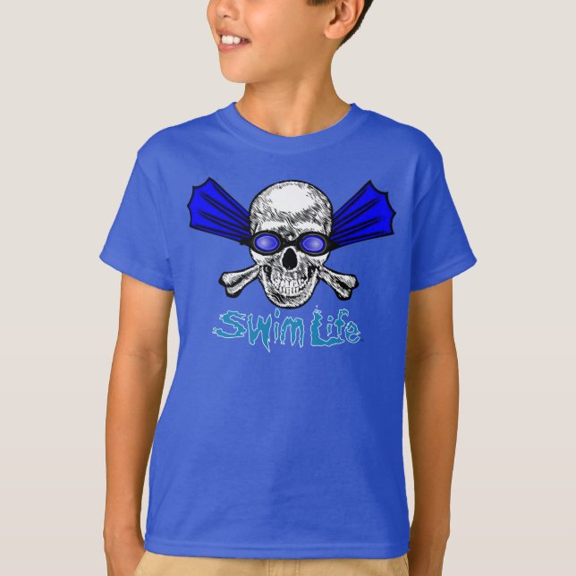 Camiseta azul de la vida de la nadada (Anverso)