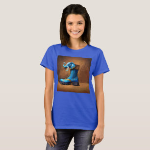 Camiseta azul de las mujeres de las botas de Steam