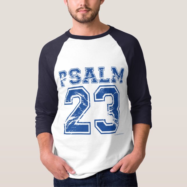 Camiseta azul de los deportes del salmo 23 (Anverso)