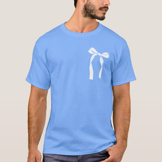 Camiseta azul de moda estética Bow T-Shirt (Anverso)