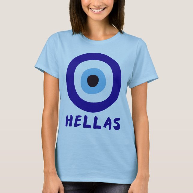 Camiseta azul de mujer Hellas Greek Evil Eye (Anverso)
