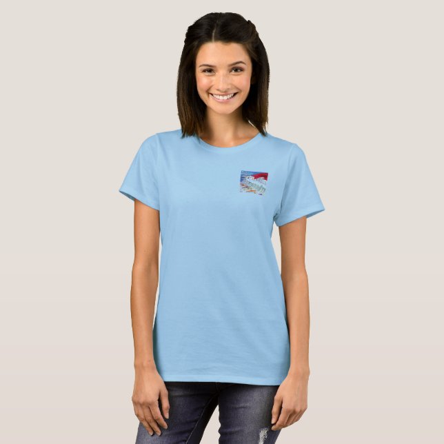 Camiseta azul de mujer Surf Magnet bolsillo (Anverso completo)