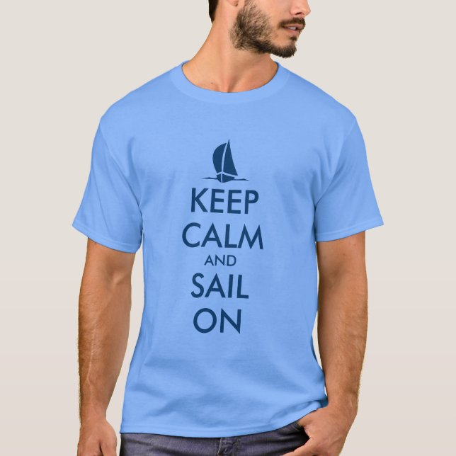Camiseta azul de vela con una cita de calma (Anverso)