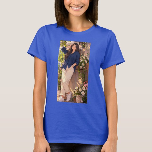 Camiseta azul de verano para niñas. (Anverso)
