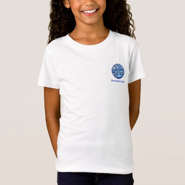 Camiseta Azul del ancla de la agua de mar personalizado (Anverso)