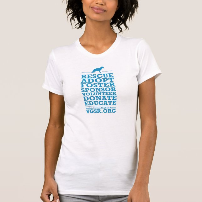 Camiseta Azul del bloque de palabra del rescate de las (Anverso)