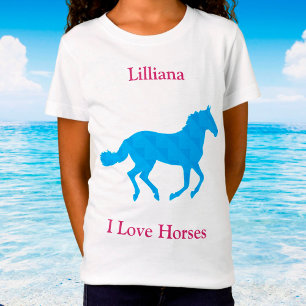 Camiseta azul del caballo azul "I love Horses" (Me