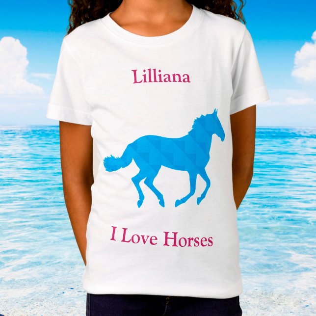 Camiseta azul del caballo azul "I love Horses" (Me (Subido por el creador)