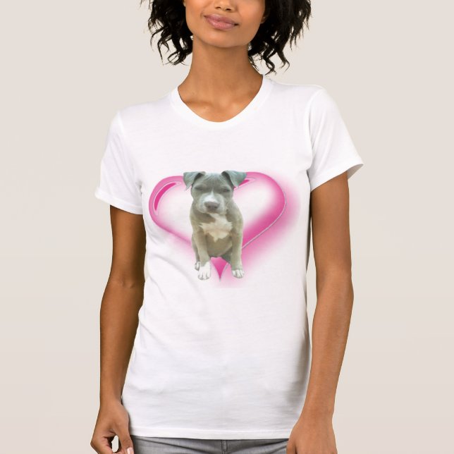 Camiseta azul del perrito del pitbull (Anverso)
