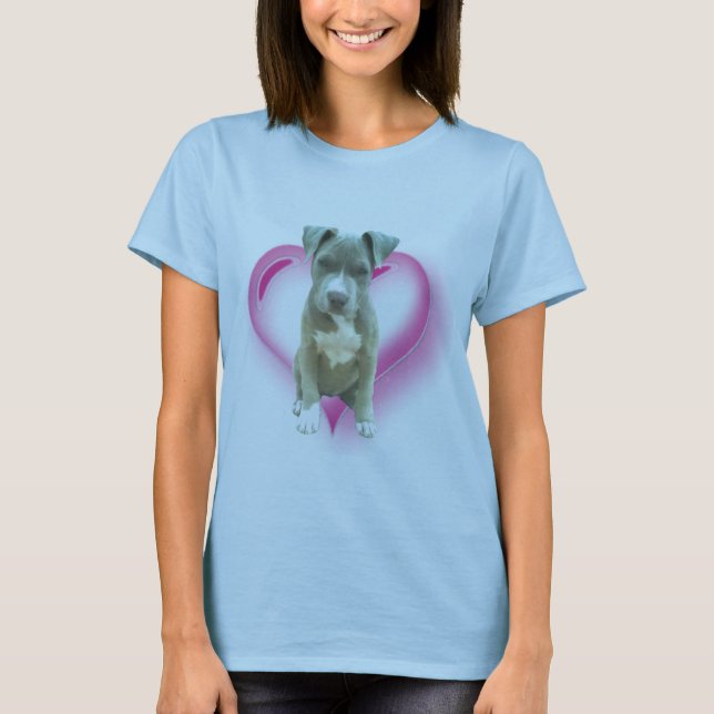 Camiseta azul del perrito del pitbull (Anverso)