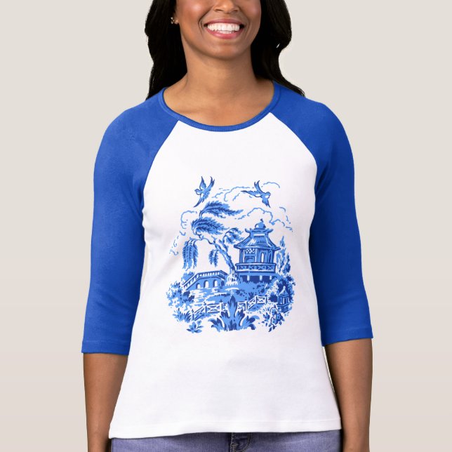Camiseta azul del raglán del diseño de China del (Anverso)