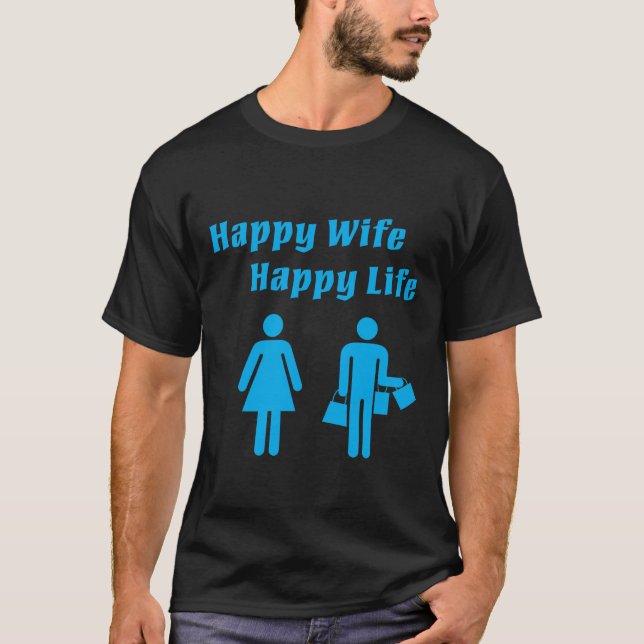 Camiseta Azul feliz de la vida de la esposa feliz (Anverso)