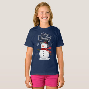 Camiseta Azul festivo lindo Feliz Navidad Snowman