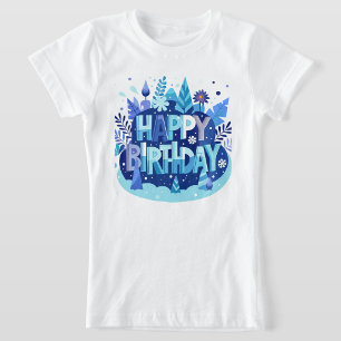 Camiseta azul floral de cumpleaños feliz