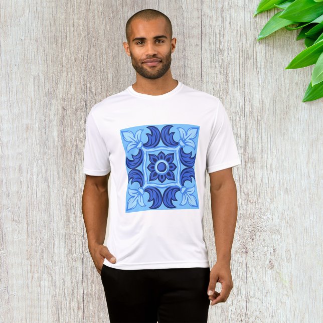 Camiseta Azul Floral Tile Patrón Vintage Mediterráneo (Subido por el creador)