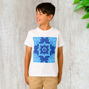 Camiseta Azul Floral Tile Patrón Vintage Mediterráneo
