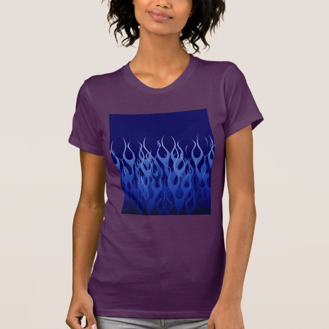 Camiseta Azul Guay sobre llamas de Carreras azul (Anverso)