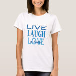 Camiseta azul Hanukkah "Lía en vivo ama a un lata"<br><div class="desc">Hanukkah "Live Laugh Love a Latke" Blue T-ShirtElija entre más de 155 estilos y tamaños de camisa para este diseño.Esta camiseta básica es holgada, ideal para la silueta femenina.Fabricada 100% de algodón, esta camiseta es resistente y suave; un gran combinación si lo que buscas es un básico para tu armario....</div>