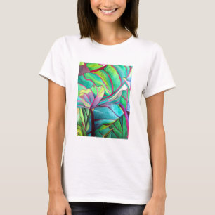 Camiseta Azul Hawaii Arte foliológico de hoja tropical