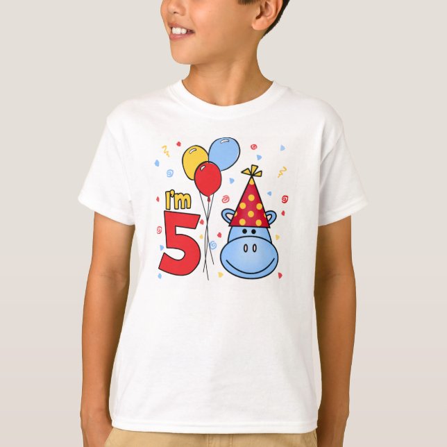Camiseta Azul Hippo Face 5 cumpleaños (Anverso)