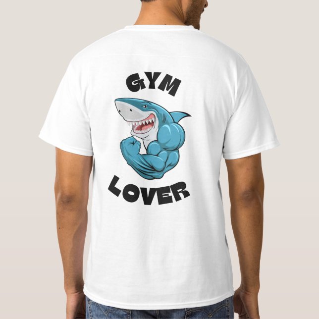 Camiseta Azul Ilustración de tiburón Gimnasio Lover Camiset (Reverso)