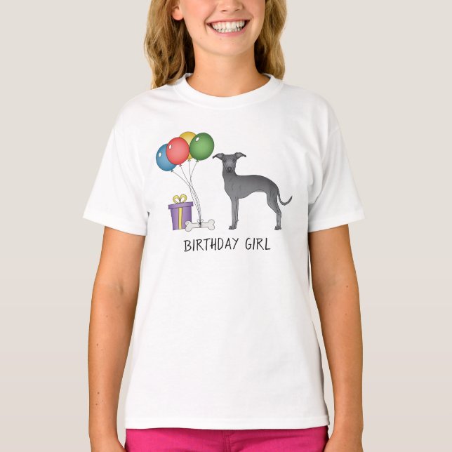 Camiseta Azul italiano Greyhound Cute Dog - Chica de cumple (Anverso)