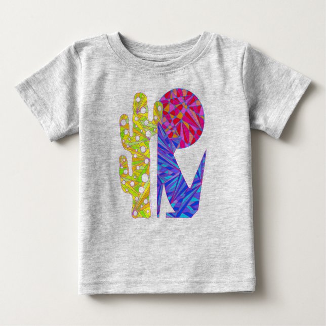 Camiseta azul linda del arte del cactus y de la (Anverso)