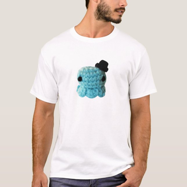 Camiseta Azul lindo del sombrero de copa del pulpo de (Anverso)