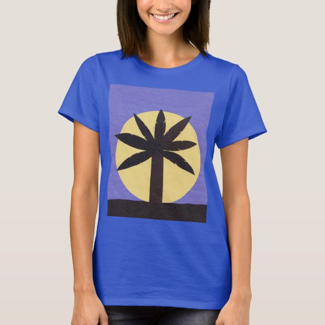 Camiseta azul marina con diseño de palma y luna (Anverso)