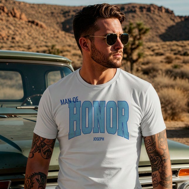 Camiseta Azul Marino Brillo Falso Varsity HOMBRE DE HONOR (Personalize with names, dates, locations or events)