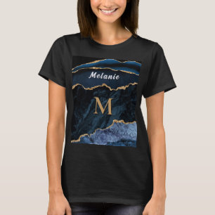 Camiseta azul marino con purpurina dorada y letra 