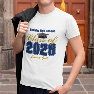 Camiseta Azul Marino Dorado Clase de 2026 Graduación Person