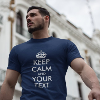 Camiseta Azul marino y blanco mantener la calma y tu texto