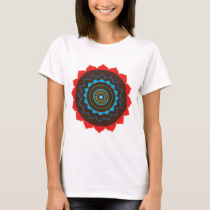 Camiseta azul, marrón, Naranja, Mandala roja
