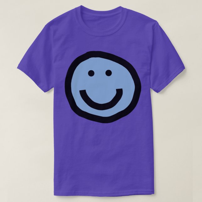 Camiseta Azul Mínimo Feliz Cara Sonriente Azul (Diseño del anverso)
