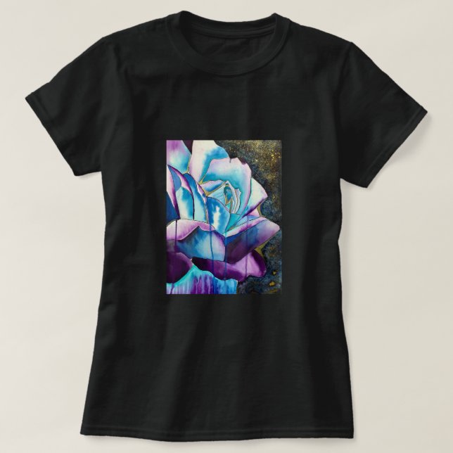 Camiseta Azul morado gótico acuarela arte rosa (Diseño del anverso)