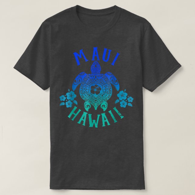 Camiseta Azul Oceánico Tribal Maui Hawái Tortuga Marina Ver (Diseño del anverso)