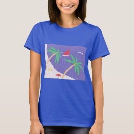 Camiseta azul oscuro con escenas de playa