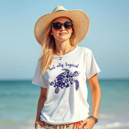 Camiseta Azul oscuro tropical de tortuga hawaiana