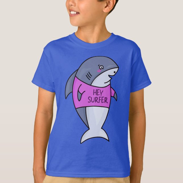 Camiseta azul para los niños tiburones (Anverso)
