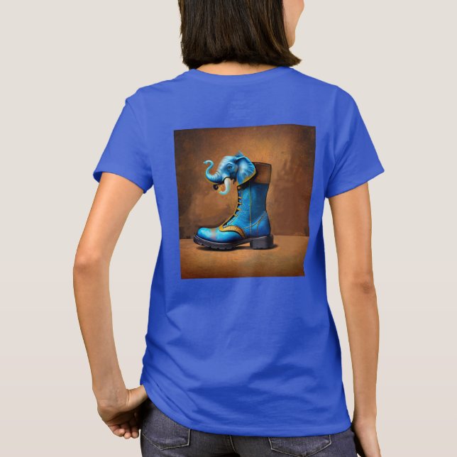 Camiseta azul para mujeres Steampunk Elephant Boot (Reverso)