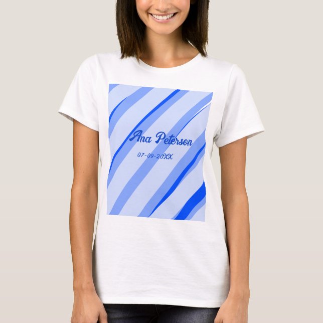 Camiseta azul pastel añadir nombre fecha boho retro patrón  (Anverso)