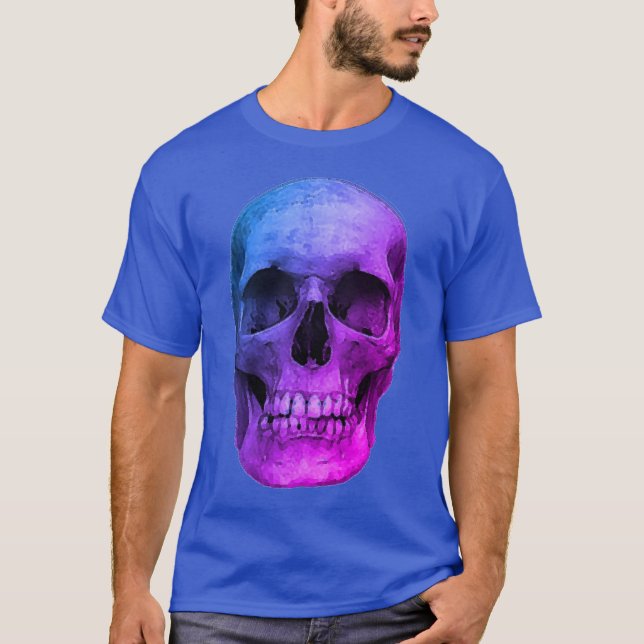 Camiseta Azul Pop Art Retro Estilo Skull (Anverso)