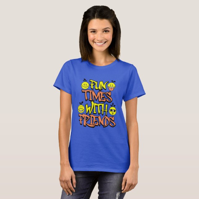 Camiseta azul real "Diversión con amigas" para muj (Anverso completo)