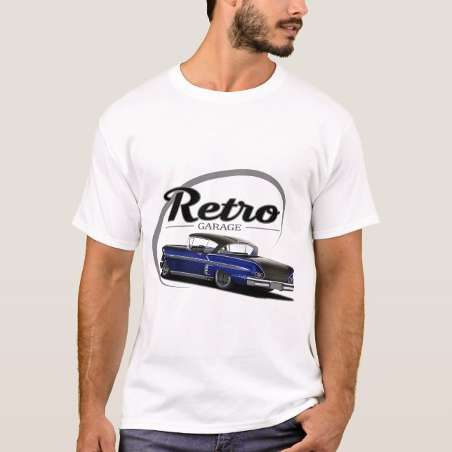Camiseta Azul retro del impala del garaje (Anverso)