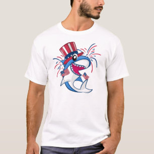 Camiseta Azul rojo azul patriótico 4 de julio Tiburón
